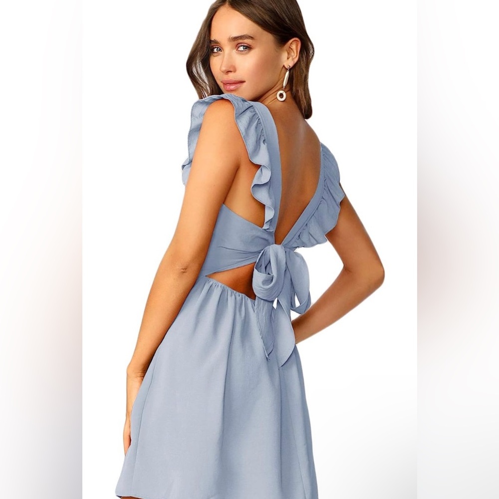 Blue Ruffle Tie Dress